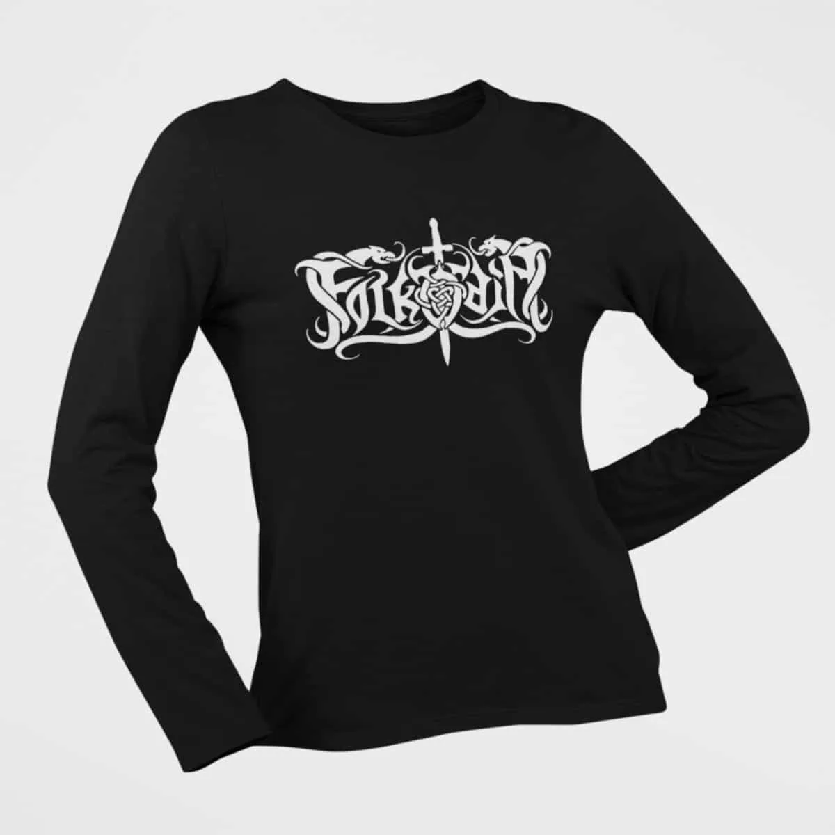 Folkodia Long Sleeve T-Shirt, Folkodia Logo Black Long Sleeve T-Shirt, Viking Metal Merchandise