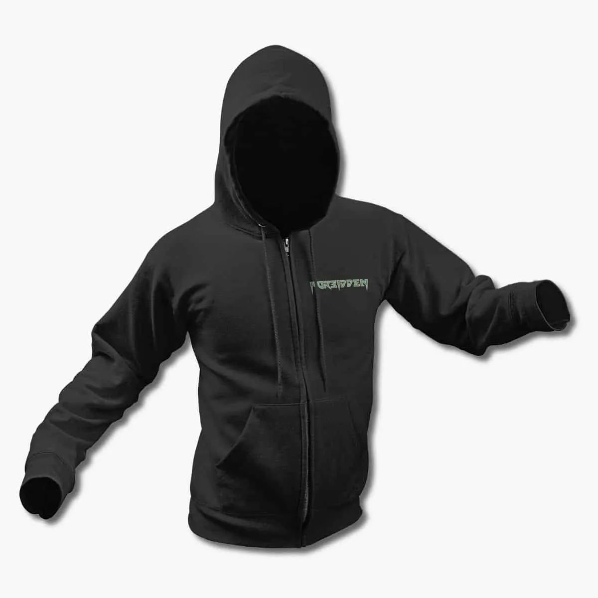 Forbidden Band Zip Up Hoodie, Forbidden Logo Black Zipper Hooded Sweatshirt, Thrash Metal Merchandise