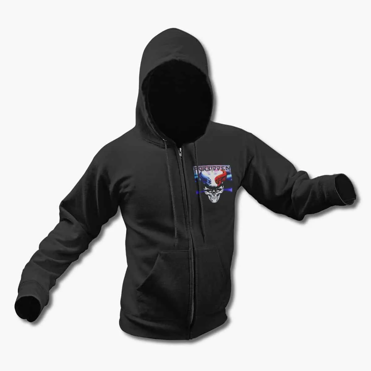 Forbidden Band Zip Up Hoodie, Forbidden Omega Wave Black Zipper Hooded Sweatshirt, Thrash Metal Merchandise