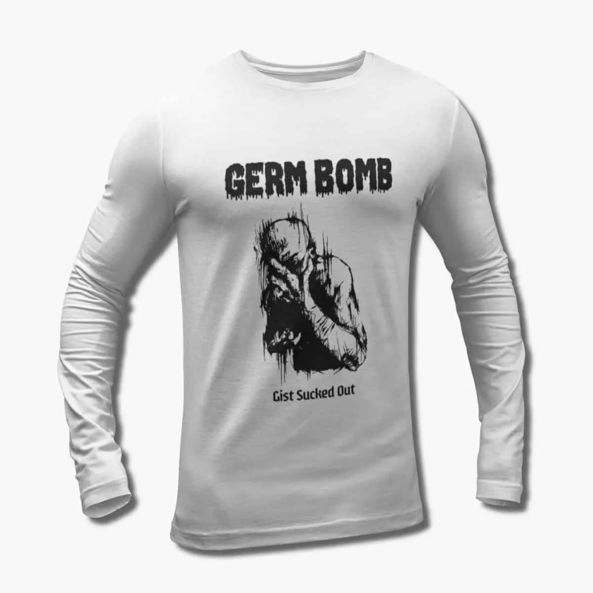 Germ Bomb Band Long Sleeve T-Shirt, Germ Bomb Gist Sucked Out Artwork White Longsleeve T-Shirt, Thrash Metal Merchandise