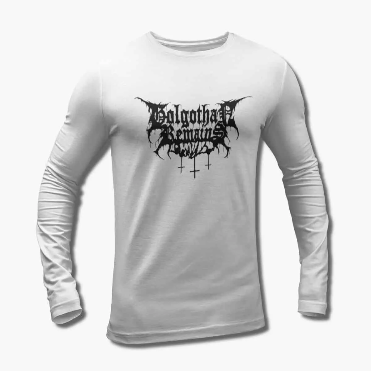 Golgothan Remains Band Long Sleeve T-Shirt, Golgothan Remains Logo White Longsleeve T-Shirt, Death Metal Merchandise