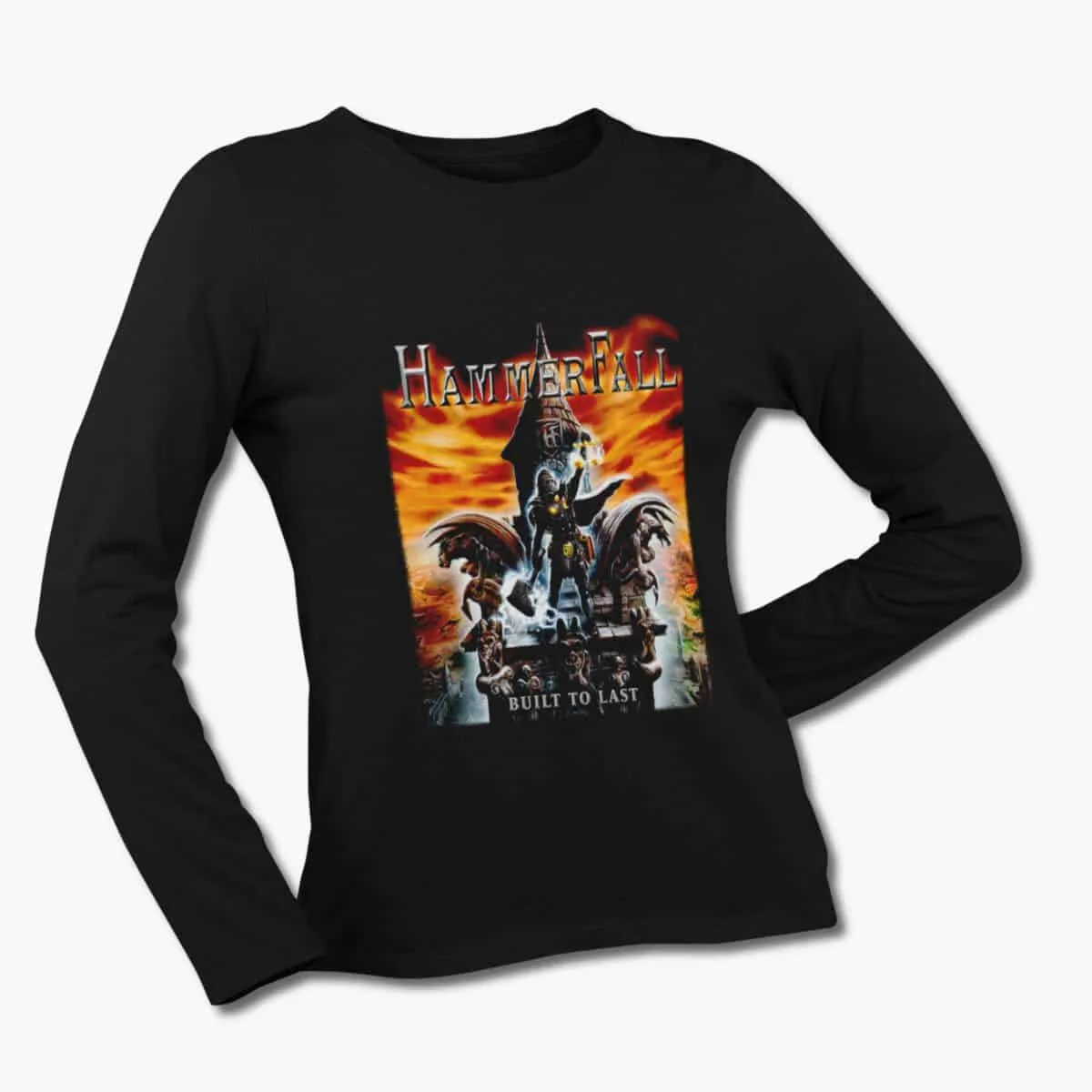 HammerFall Band Long Sleeve T-Shirt, Hammer Fall Built To Last Black Longsleeve T-Shirt, Power Metal Merchandise