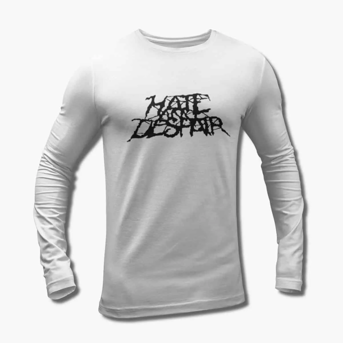 Hate and Despair Band Long Sleeve T-Shirt, Hate and Despair Logo White Longsleeve T-Shirt, Black Metal Merchandise