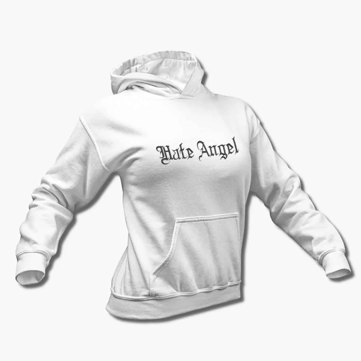 Hate Angel Band Hoodie, Hate Angel Logo White Hooded Sweatshirt, Blackened Thrash Metal Merchandise