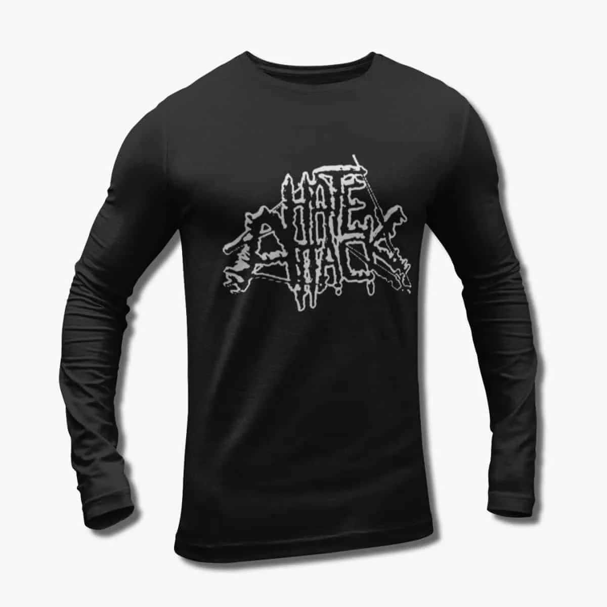 Hate Attack Band Long Sleeve T-Shirt, Hate Attack Logo Black Longsleeve T-Shirt, Thrash Metal, Death Metal Merchandise