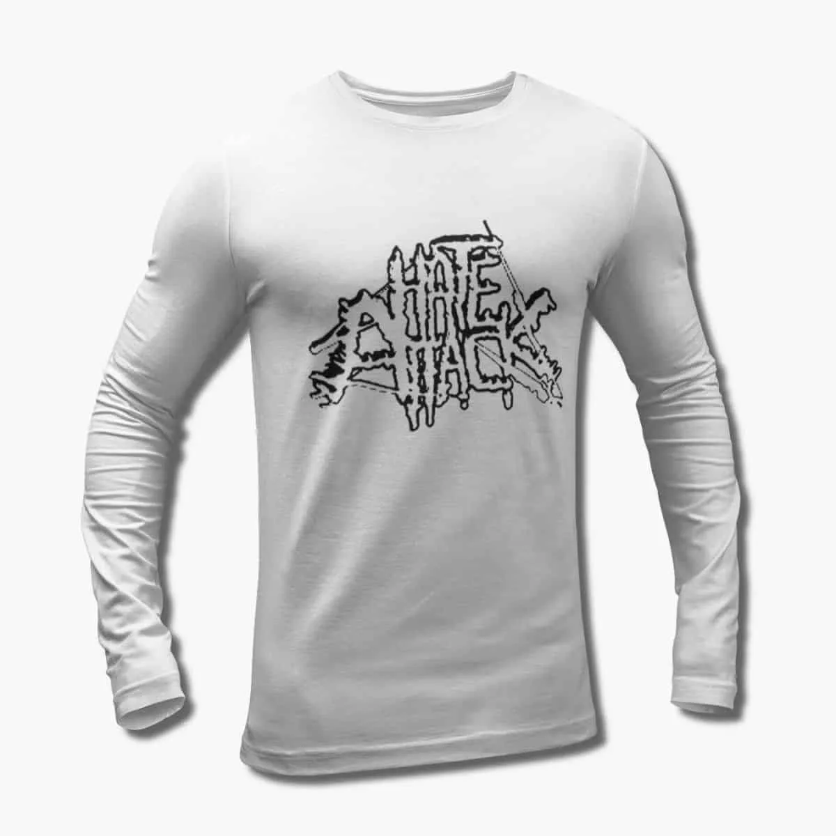 Hate Attack Band Long Sleeve T-Shirt, Hate Attack Logo White Longsleeve T-Shirt, Thrash Metal, Death Metal Merchandise