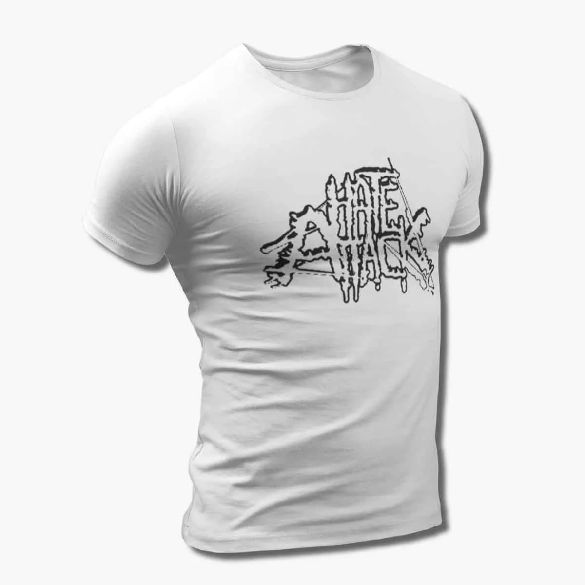 Hate Attack Band T-Shirt, Hate Attack Logo White T-Shirt, Thrash Metal, Death Metal Merchandise