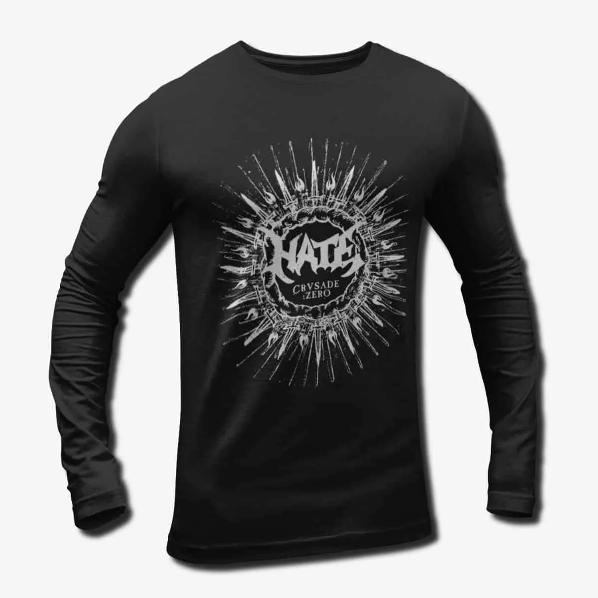Hate Band Long Sleeve T-Shirt, Hate Crusade Zero Artwork Longsleeve T-Shirt, Death Metal Merchandise
