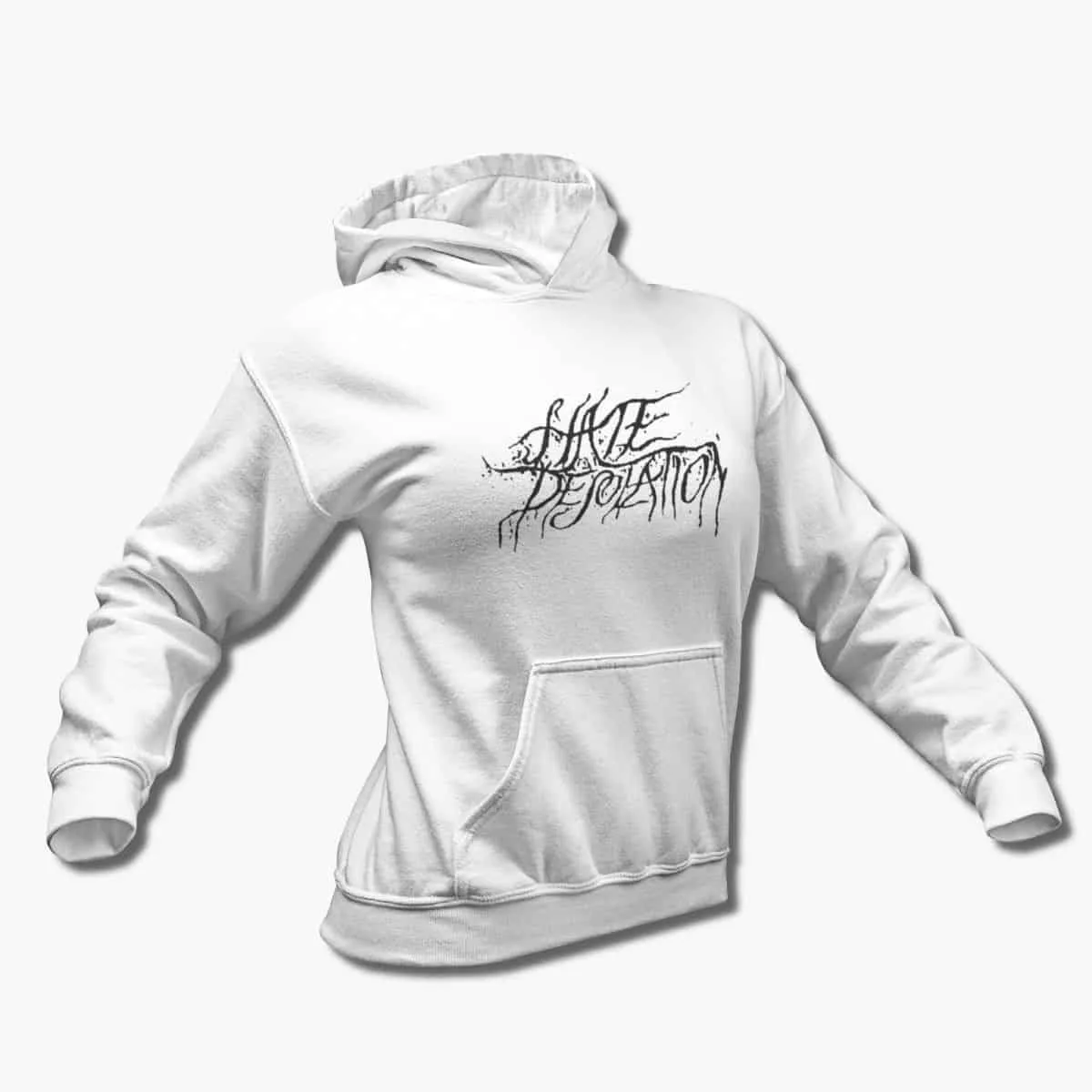 Hate Desolation Band Hoodie, Hate Desolation Logo White Hooded Sweatshirt, Black Metal Merchandise