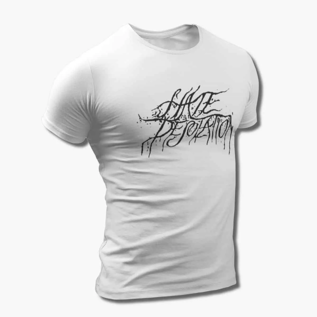 Hate Desolation Band T-Shirt, Hate Desolation Logo White T-Shirt, Black Metal Merchandise