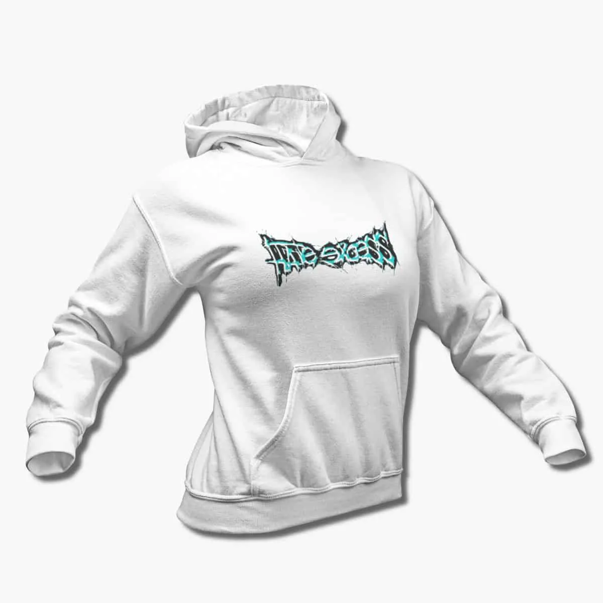 Hate Excess Band Hoodie, Hate Excess Logo White Hooded Sweatshirt, Metalcore, Death Metal Merchandise