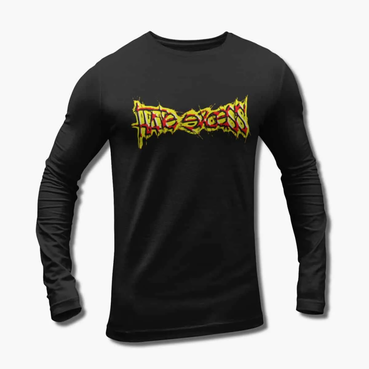 Hate Excess Band Long Sleeve T-Shirt, Hate Excess Logo Black Longsleeve T-Shirt, Metalcore, Death Metal Merchandise