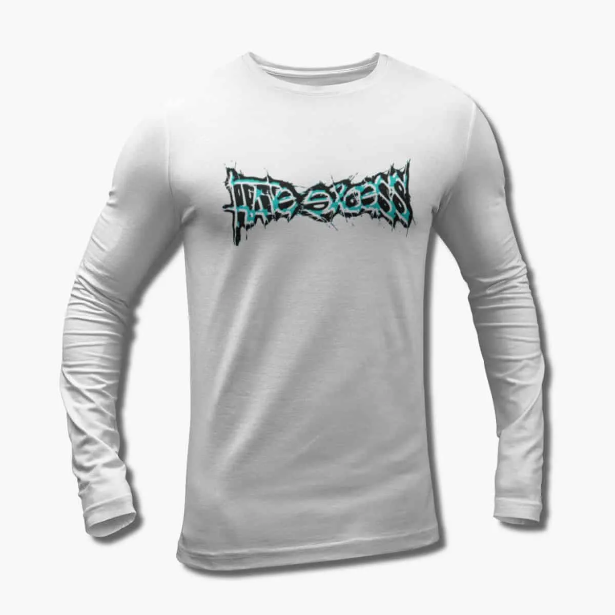 Hate Excess Band Long Sleeve T-Shirt, Hate Excess Logo White Longsleeve T-Shirt, Metalcore, Death Metal Merchandise
