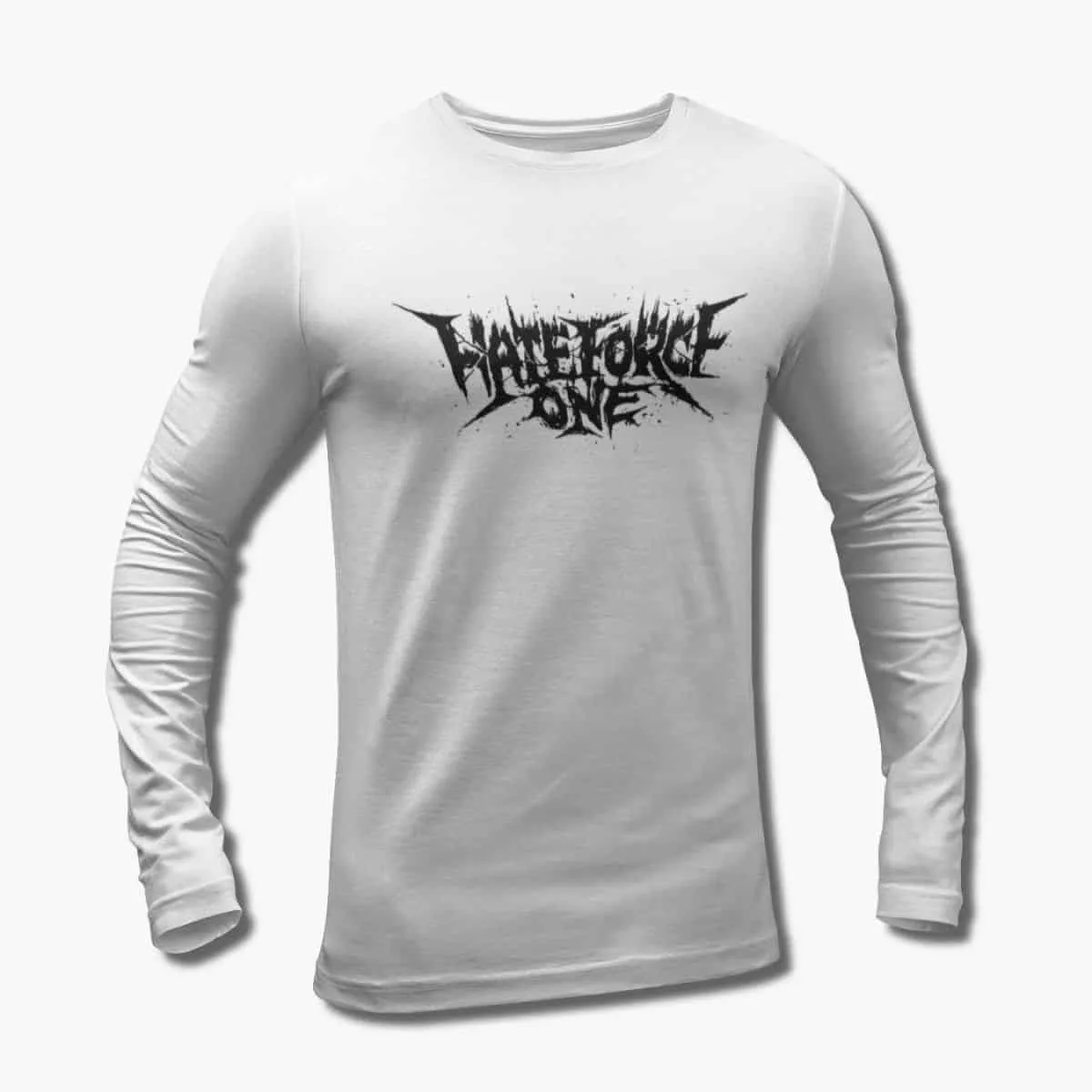 Hate Force One Band Long Sleeve T-Shirt, Hate Force One Logo White Longsleeve T-Shirt, Death Metal, Thrash Metal Merchandise