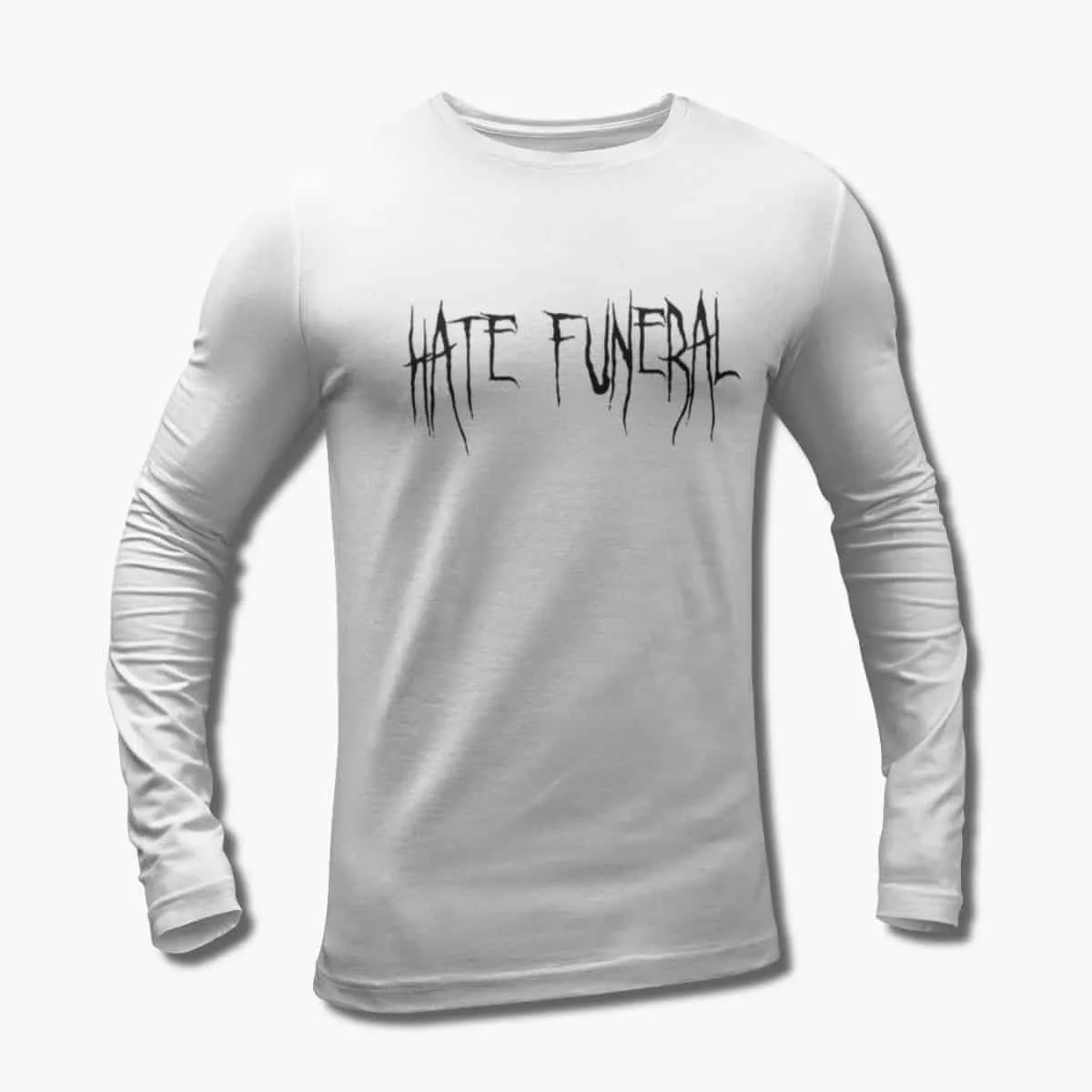 Hate Funeral Band Long Sleeve T-Shirt, Hate Funeral Logo White Longsleeve T-Shirt, Black Metal Merchandise