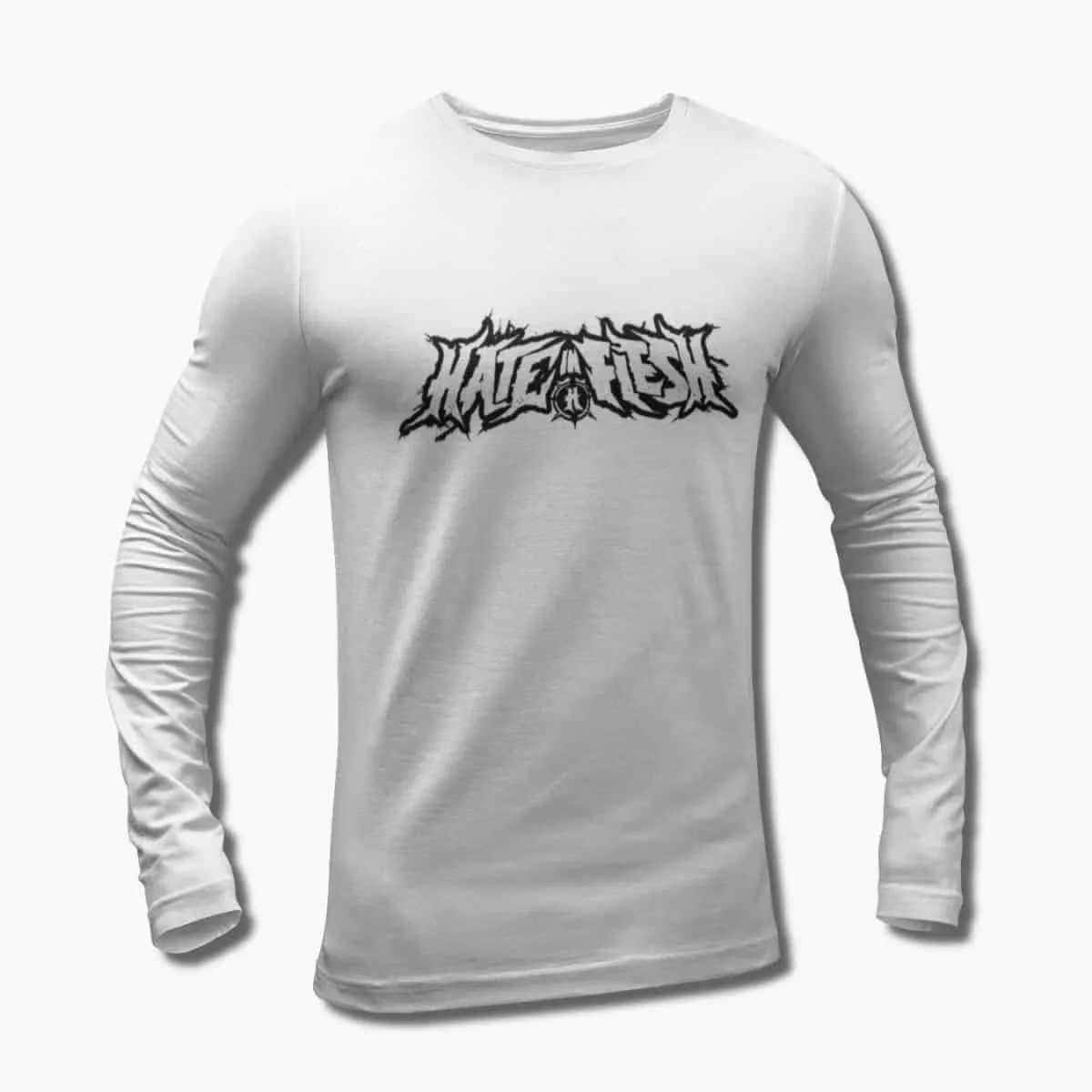 Hate in Flesh Band Long Sleeve T-Shirt, Hate in Flesh Logo White Longsleeve T-Shirt, Melodic Death Metal Merchandise