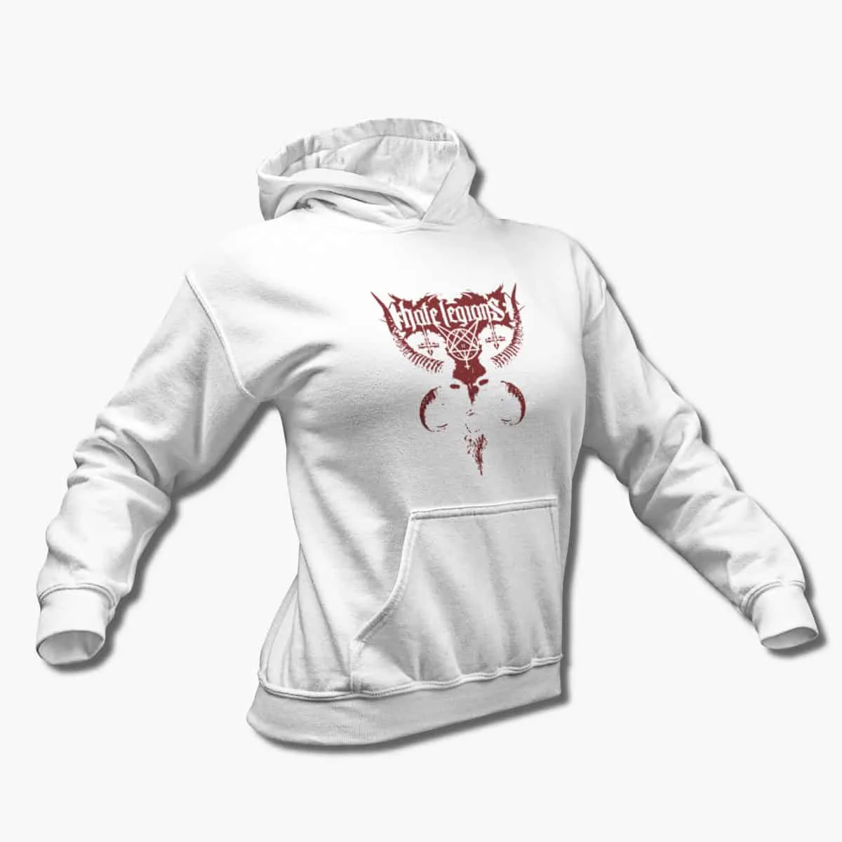 Hate Legions Band Hoodie, Hate Legions Logo White Hooded Sweatshirt, Black Metal, Death Metal Merchandise
