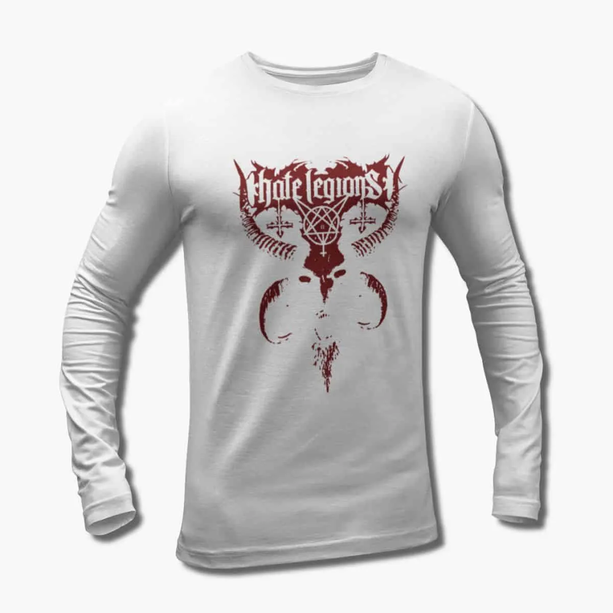 Hate Legions Band Long Sleeve T-Shirt, Hate Legions Logo White Longsleeve T-Shirt, Black Metal, Death Metal Merchandise