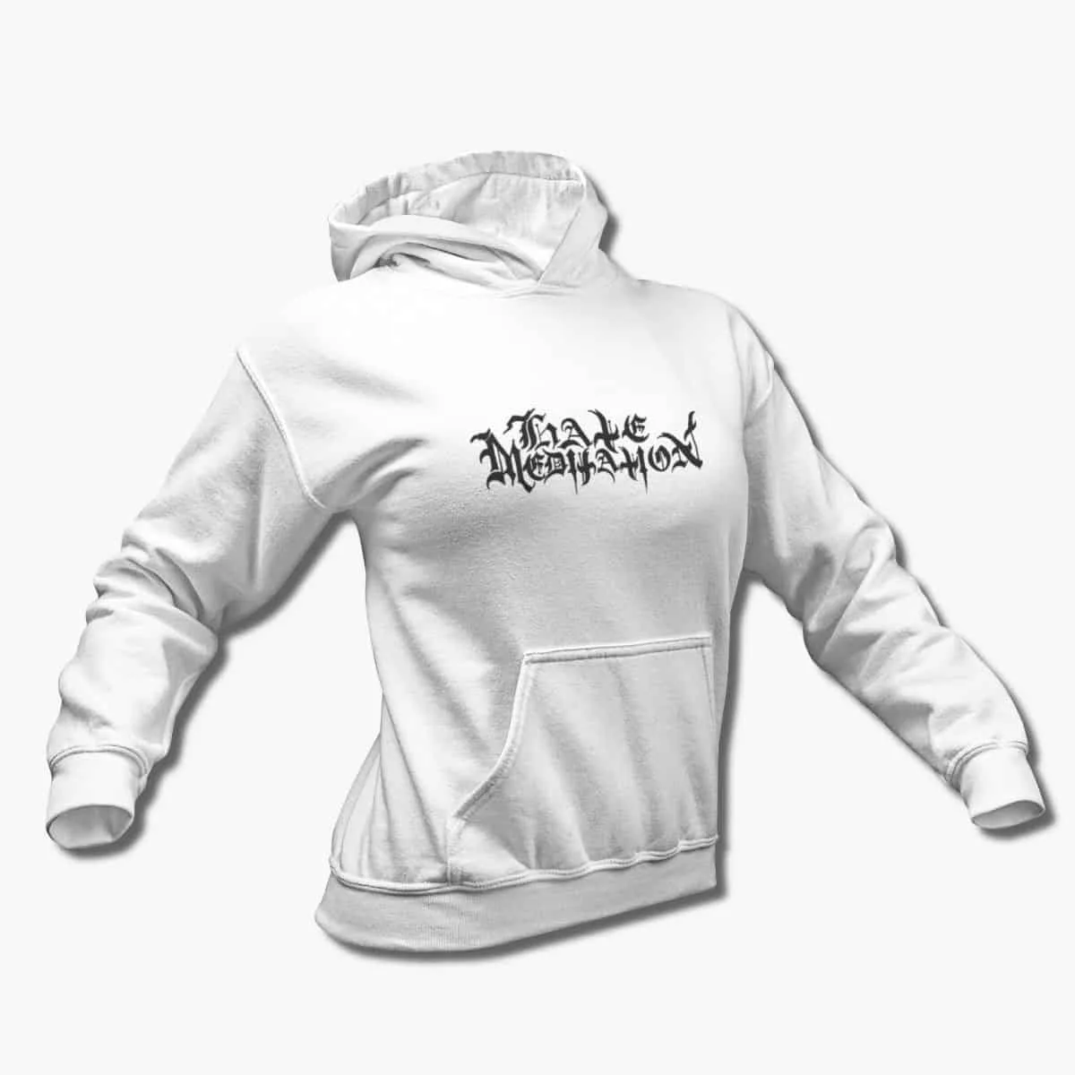 Hate Meditation Band Hoodie, Hate Meditation Logo White Hooded Sweatshirt, Black Metal Merchandise