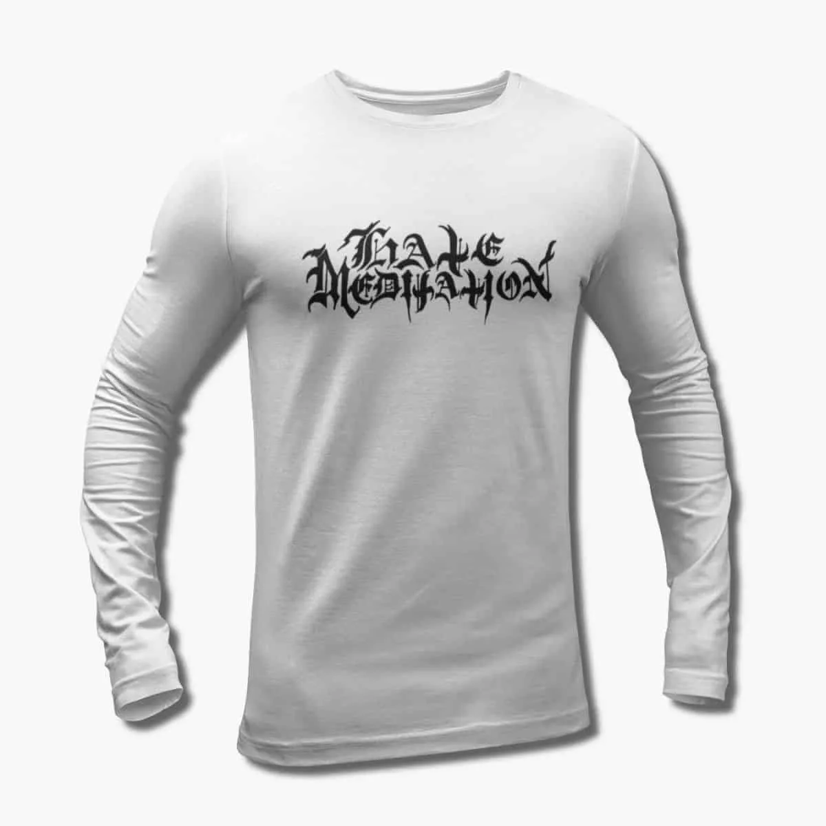 Hate Meditation Band Long Sleeve T-Shirt, Hate Meditation Logo White Longsleeve T-Shirt, Black Metal Merchandise