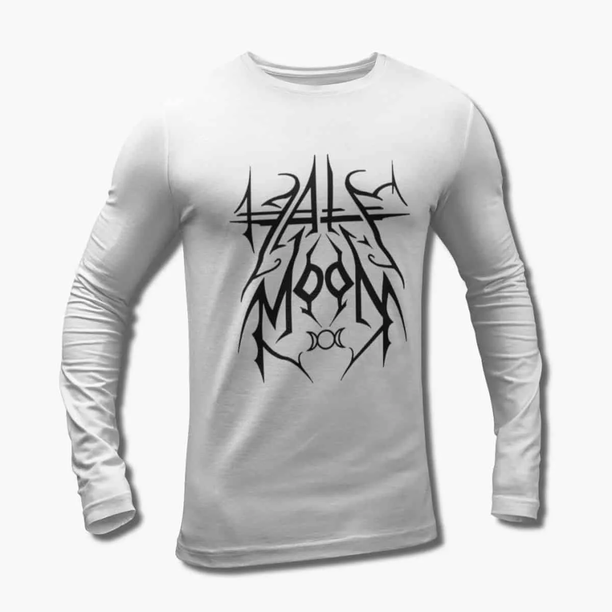 Hate Moon Band Long Sleeve T-Shirt, Hate Moon Logo White Longsleeve T-Shirt, Symphonic Black Metal Merchandise