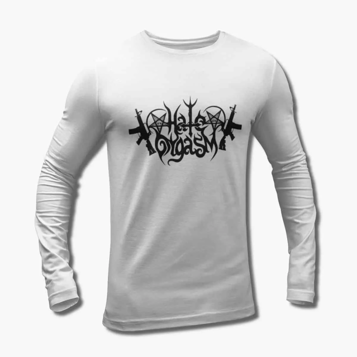 Hate Orgasm Band Long Sleeve T-Shirt, Hate Orgasm Logo White Longsleeve T-Shirt, Black Metal Merchandise