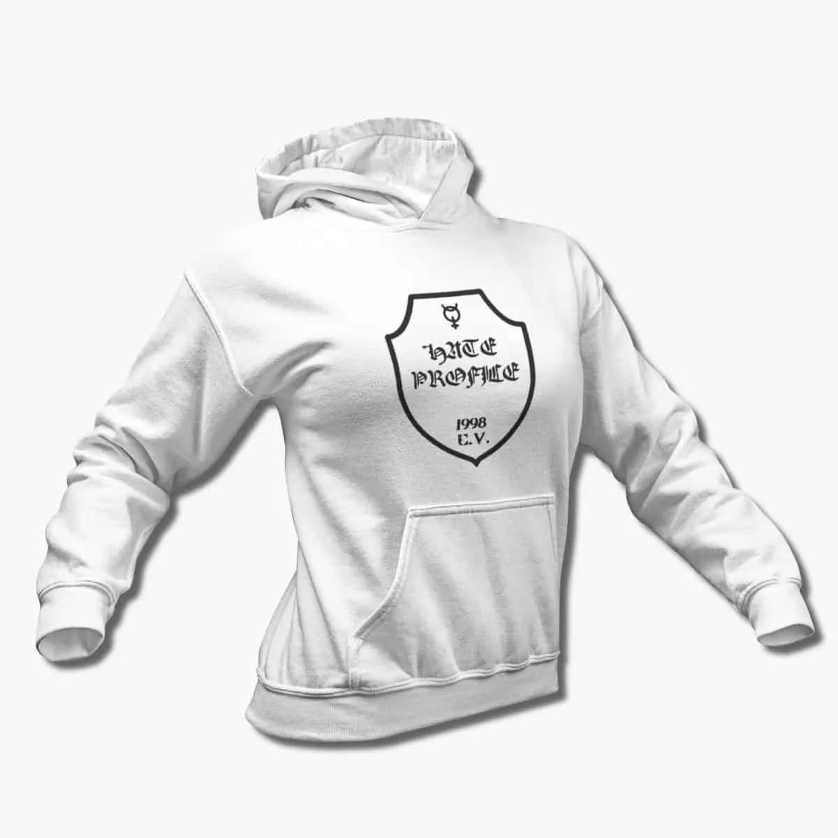 Hate Profile Band Hoodie, Hate Profile Logo White Hooded Sweatshirt, Black Metal Merchandise