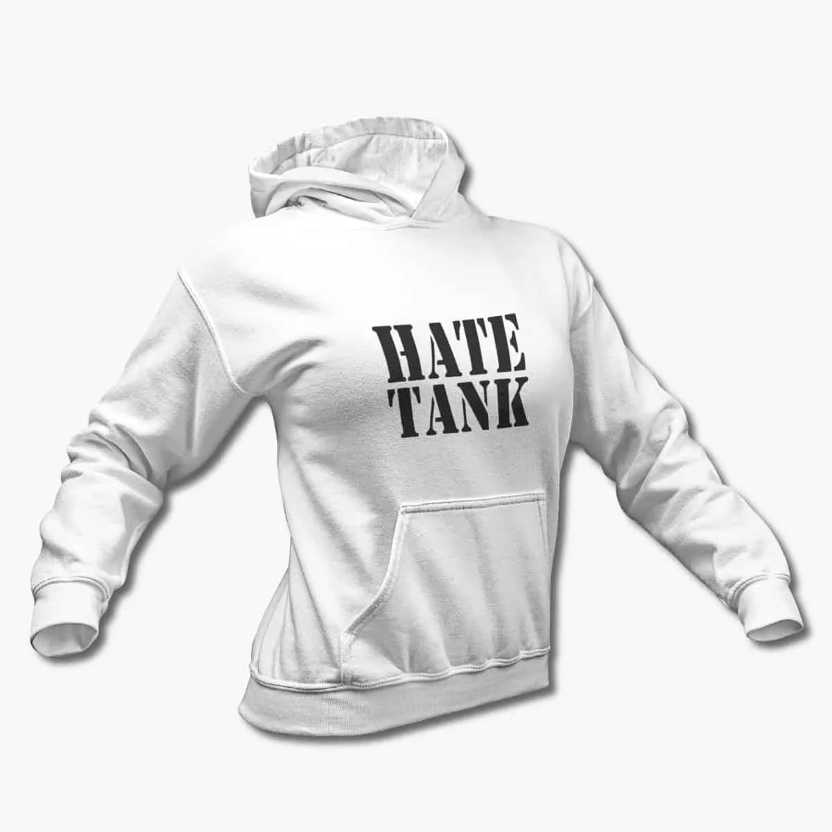 Hate Tank Hoodie, Hate Tank Logo White Hooded Sweatshirt, Thrash Metal, Groove Metal Merchandise