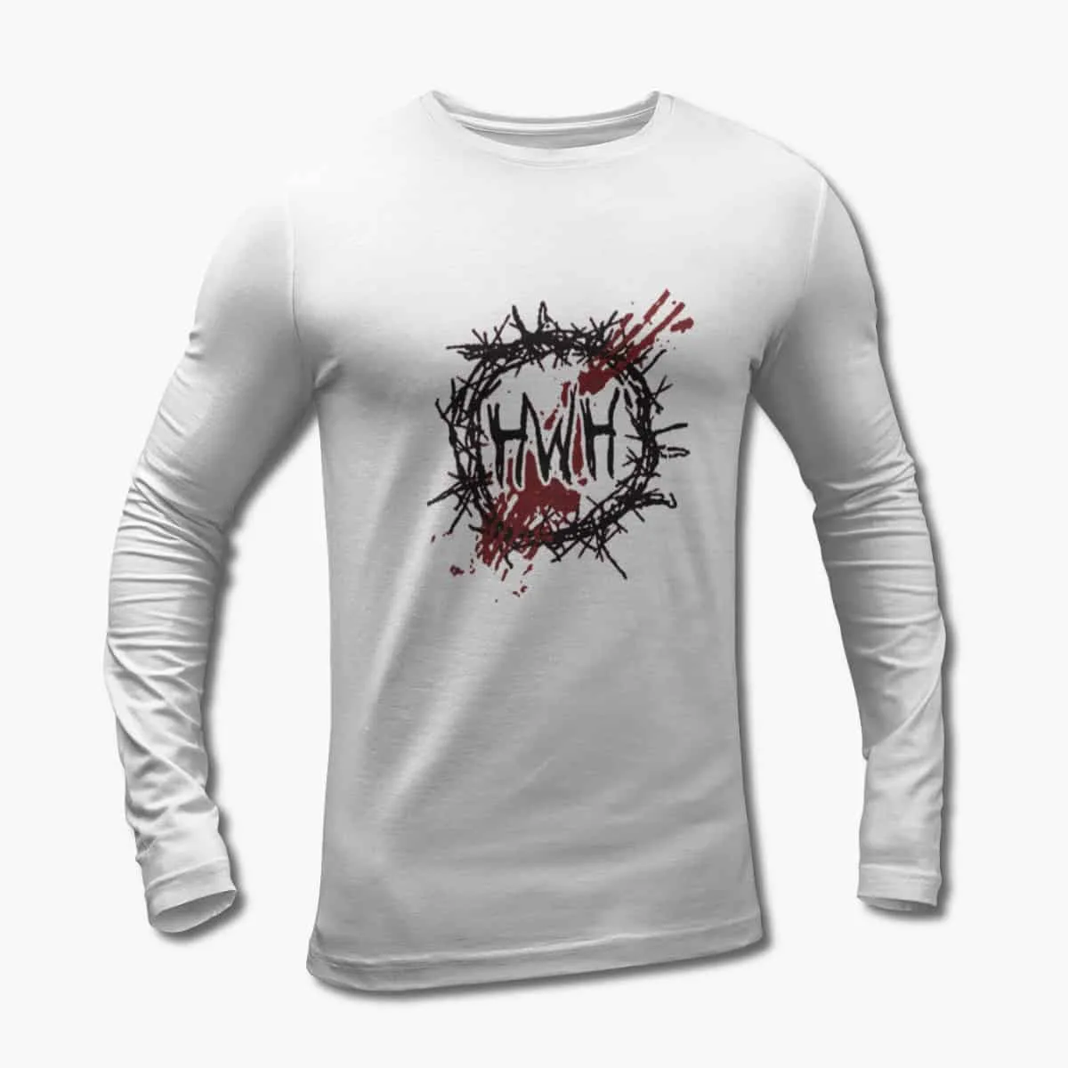 Hate World Hero Long Sleeve T-Shirt, Hate World Hero Logo White Longsleeve T-Shirt, Metalcore Merchandise