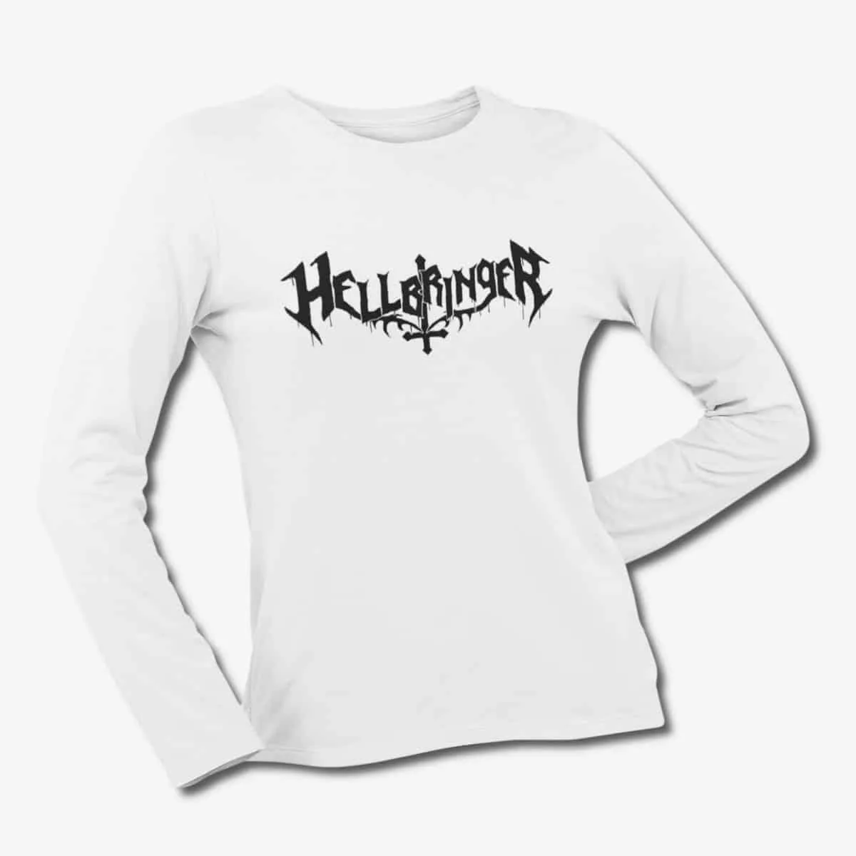 Hellbringer Long Sleeve T-Shirt, Hellbringer Band Logo White Longsleeve T-Shirt, Thrash Metal Merchandise