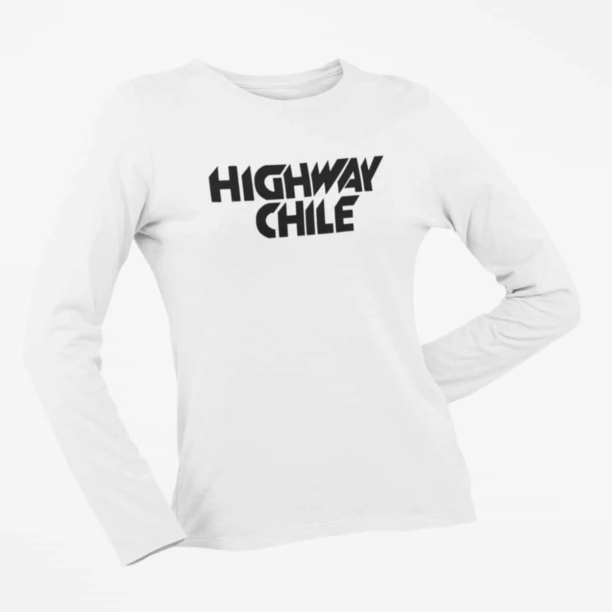 Highway Chile Long Sleeve T-Shirt, Highway Chile Logo White Long Sleeve T-Shirt, Hard Rock Merchandise