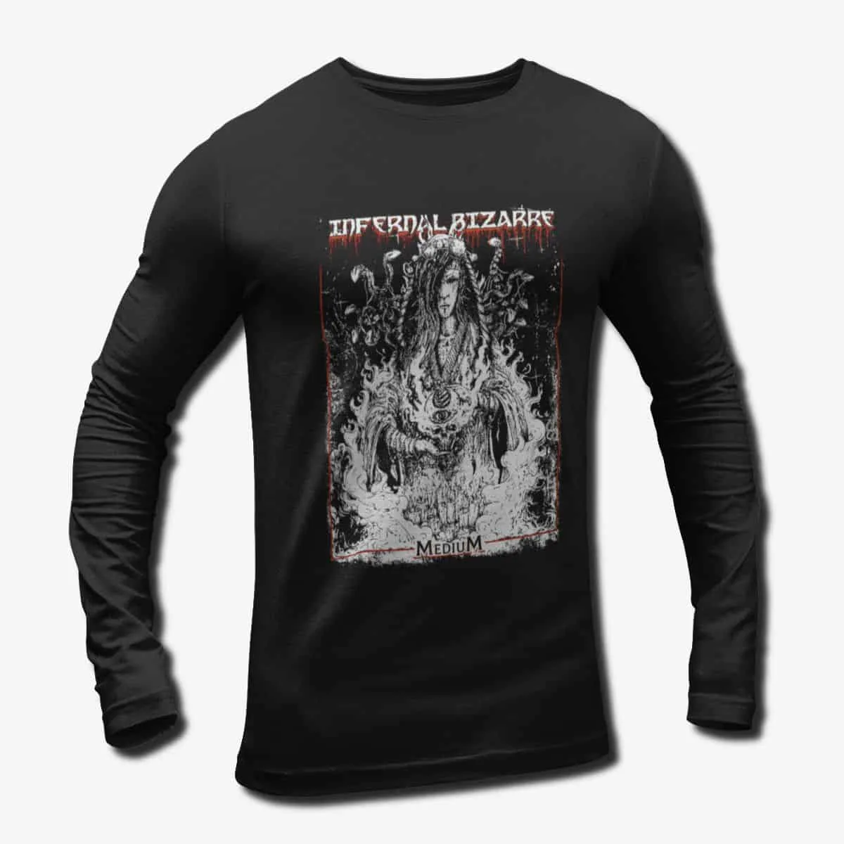 Infernal Bizarre Band Long Sleeve T-Shirt, Infernal Bizarre Medium Artwork Longsleeve Tee, Death Metal, Thrash Metal Merch