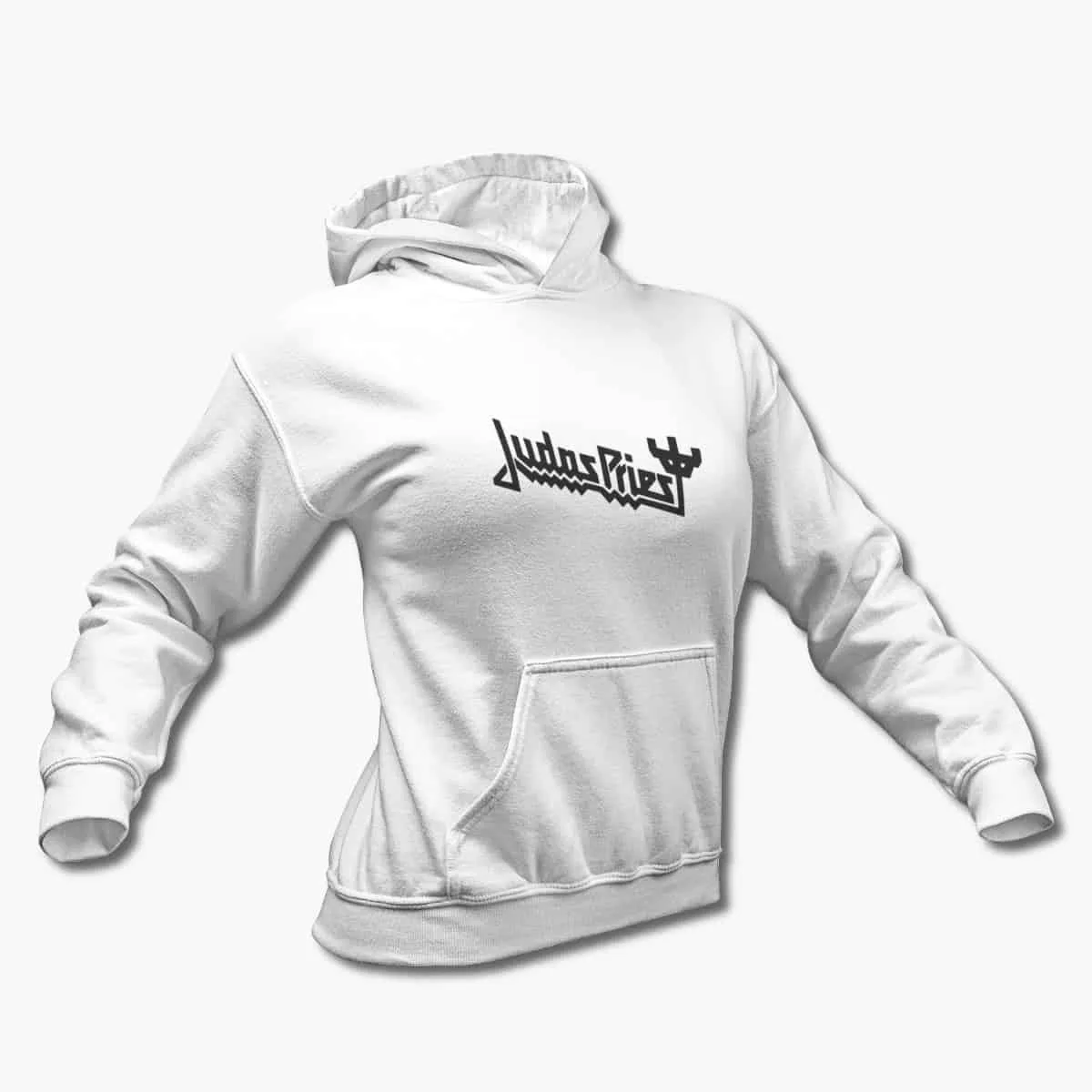 Judas Priest Hoodie, Judas Priest Logo White Hooded Sweatshirt, Heavy Metal Merchandise