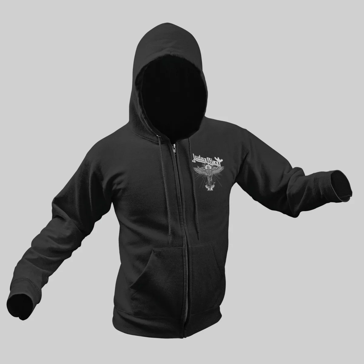 Judas Priest Zip Up Hoodie, Judas Priest Angel of Retribution Black Zipper Hooded Sweatshirt, Heavy Metal Merchandise