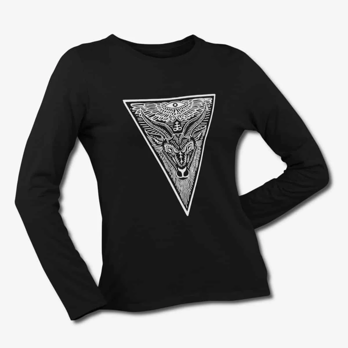 Lucifer Goath Long Sleeve T-Shirt, Lucifer Goath Artwork Black Longsleeve T-Shirt