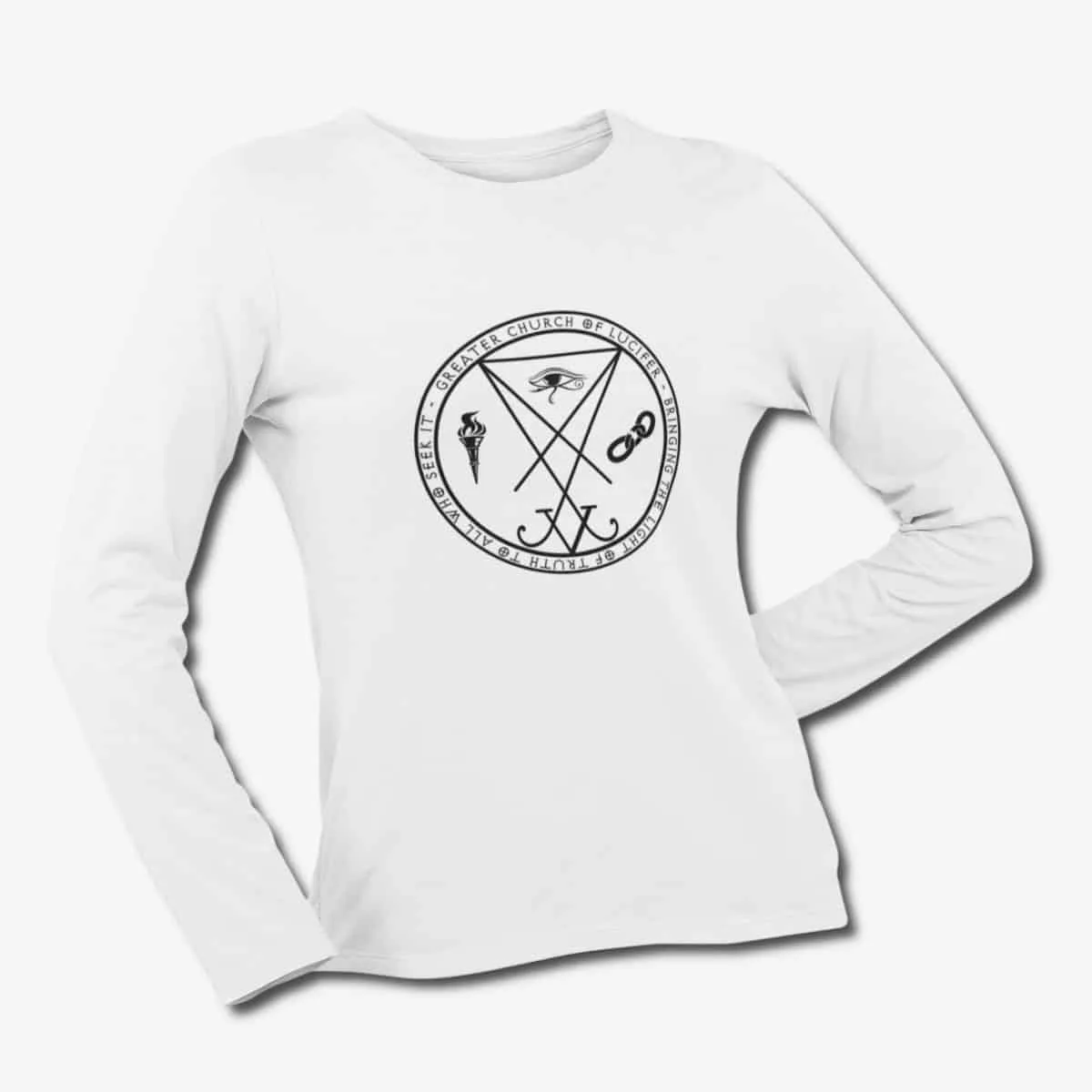 Lucifer Long Sleeve T-Shirt, Sigil of Lucifer White Longsleeve T-Shirt