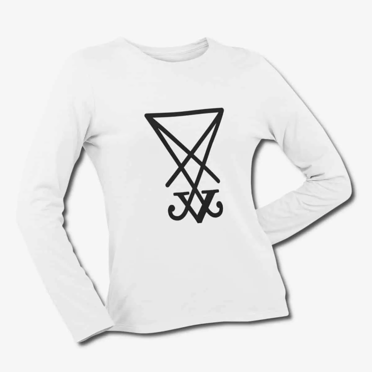 Lucifer Sign Long Sleeve T-Shirt, Sign of Lucifer White Longsleeve T-Shirt