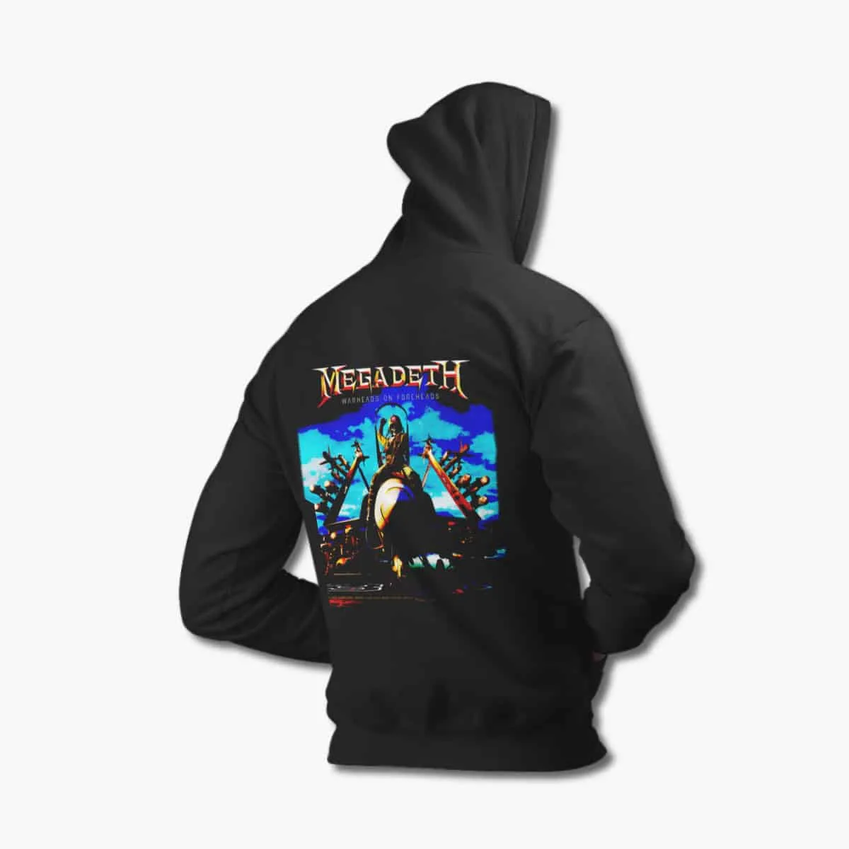 Megadeth Band Hoodie, Megadeth Warheads On Foreheads Black Hooded Sweatshirt, Thrash Metal Merchandise