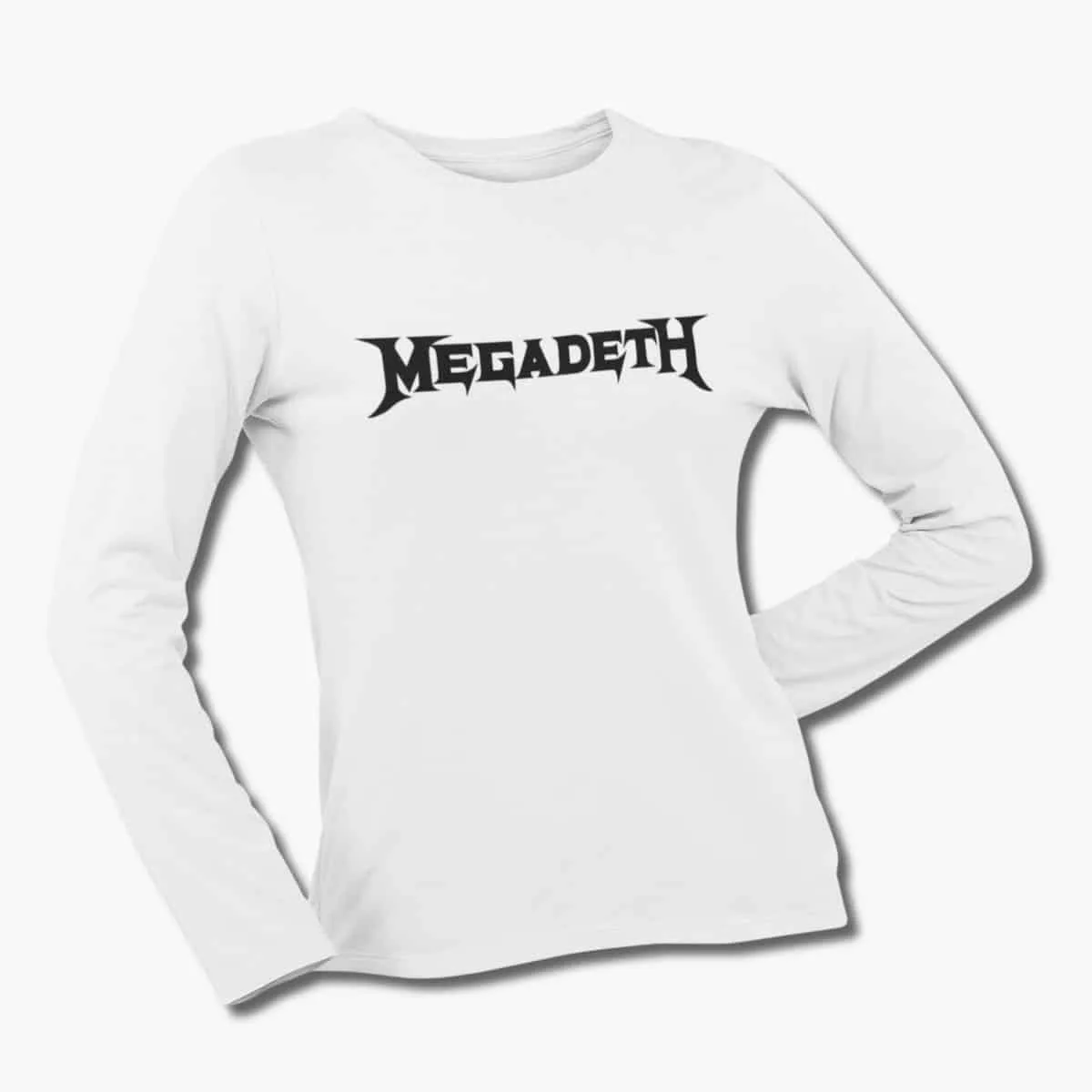 Megadeth Band Long Sleeve T-Shirt, Megadeth Logo White Longsleve T-Shirt, Thrash Metal Merchandise
