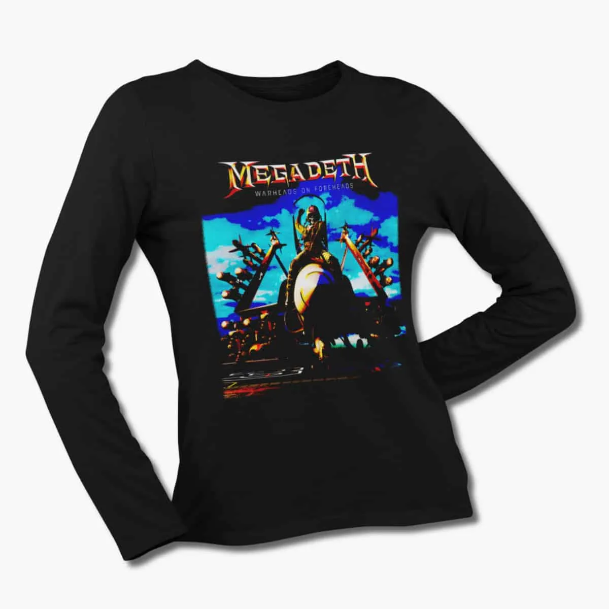 Megadeth Band Long Sleeve T-Shirt, Megadeth Warheads On Foreheads Black Longsleve T-Shirt, Thrash Metal Merchandise