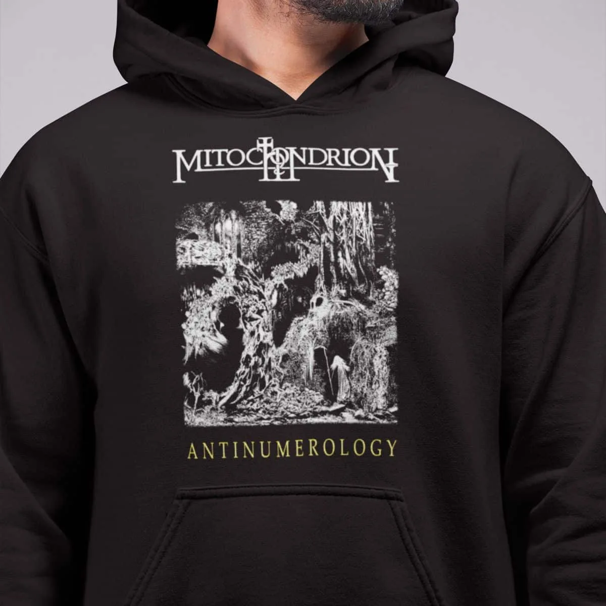 Mitochondrion Band Hoodie, Mitochondrion Antinumerology Artwork Hooded Sweatshirt, Black Metal Merch