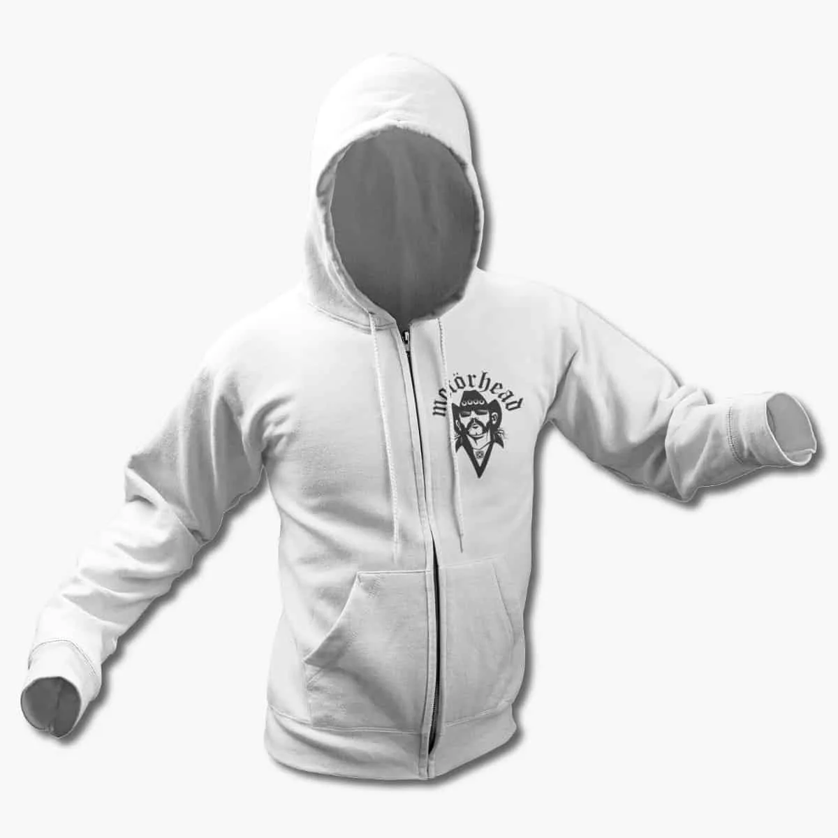 Motorhead Zip Up Hoodie, Motörhead Lemmy White Zipper Hooded Sweatshirt, Heavy Metal Merchandise