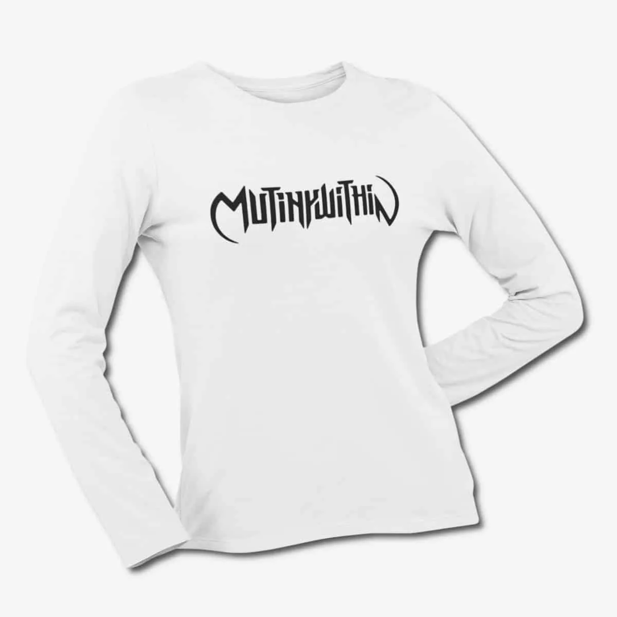 Mutiny Within Long Sleeve T-Shirt, Mutiny Within Logo White Longsleeve T-Shirt, Melodic Death Metal Merchandise