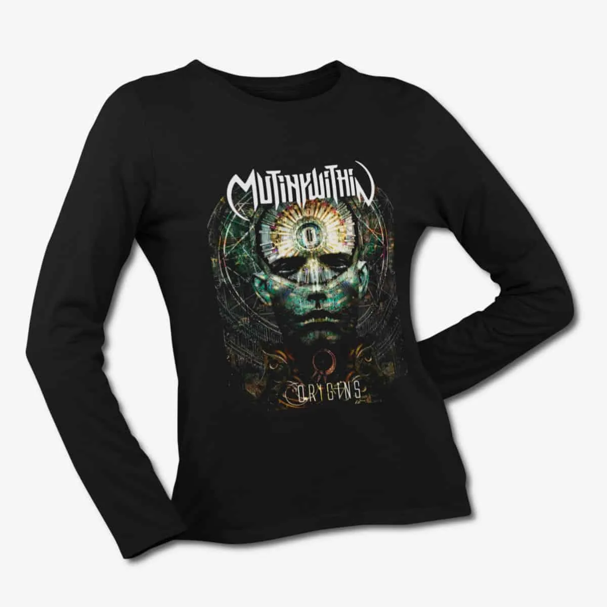 Mutiny Within Long Sleeve T-Shirt, Mutiny Within Origins Black Longsleeve T-Shirt, Melodic Death Metal Merchandise