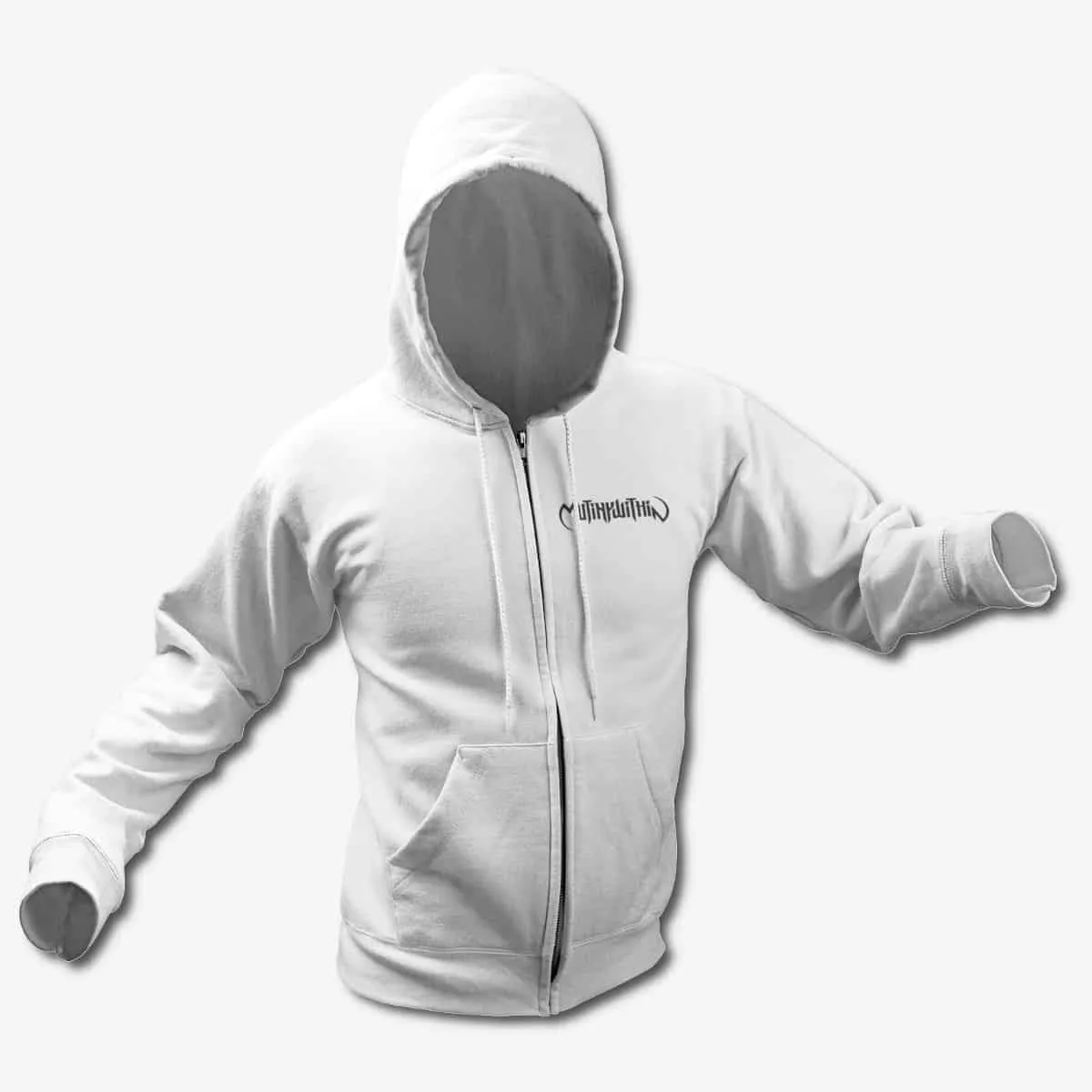 Mutiny Within Zip Up Hoodie, Mutiny Within Logo White Zip Hoodie, Melodic Death Metal Merchandise