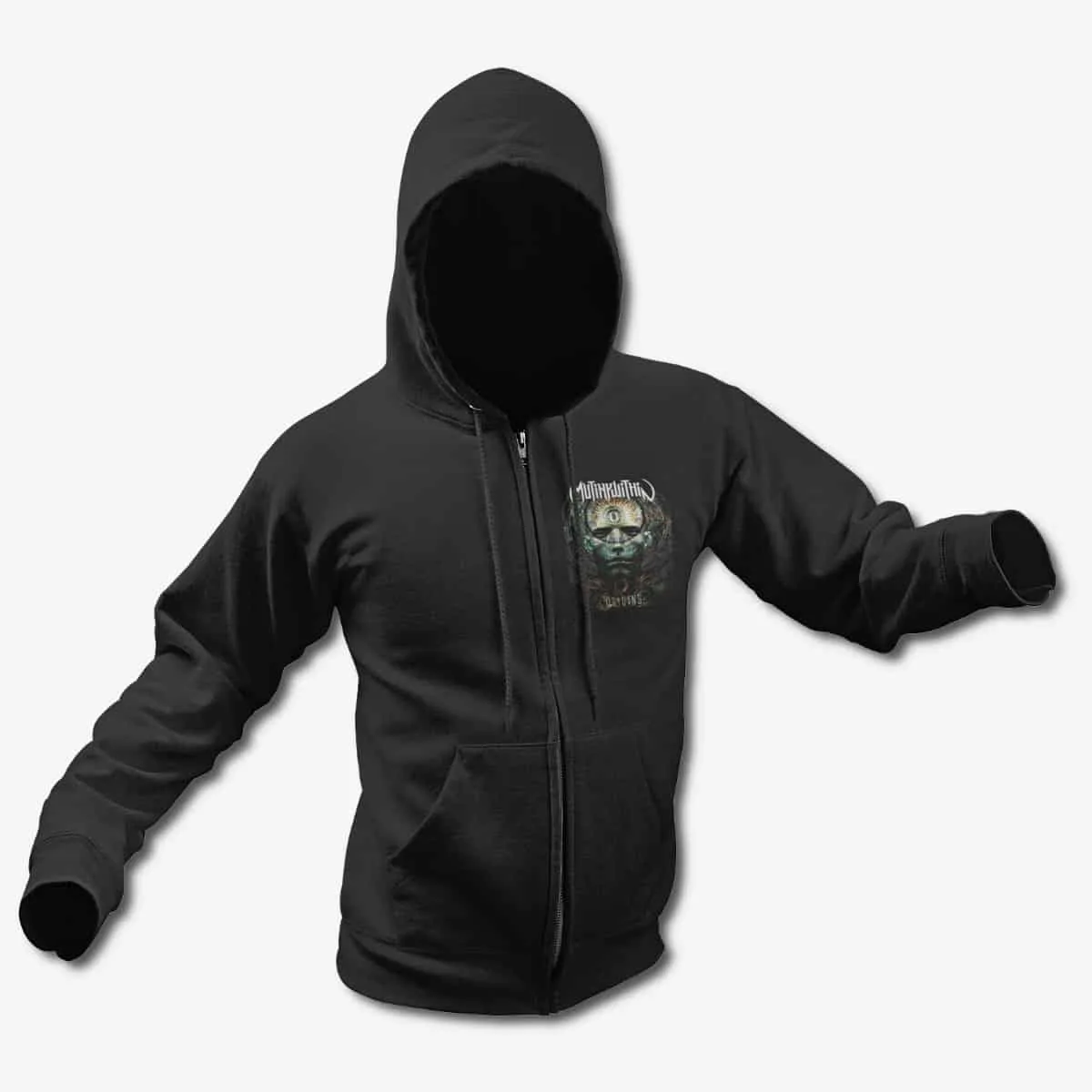 Mutiny Within Zip Up Hoodie, Mutiny Within Origins Black Zip Hoodie, Melodic Death Metal Merchandise