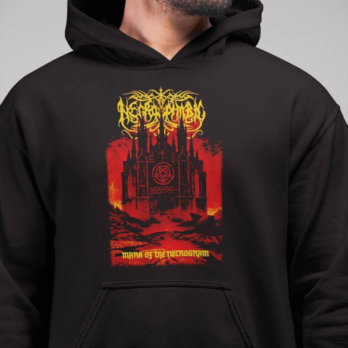 Necrophobic Band Hoodie, Necrophobic Mark of The Necrogram Artwork Hooded Sweatshirt, Black Metal Merch