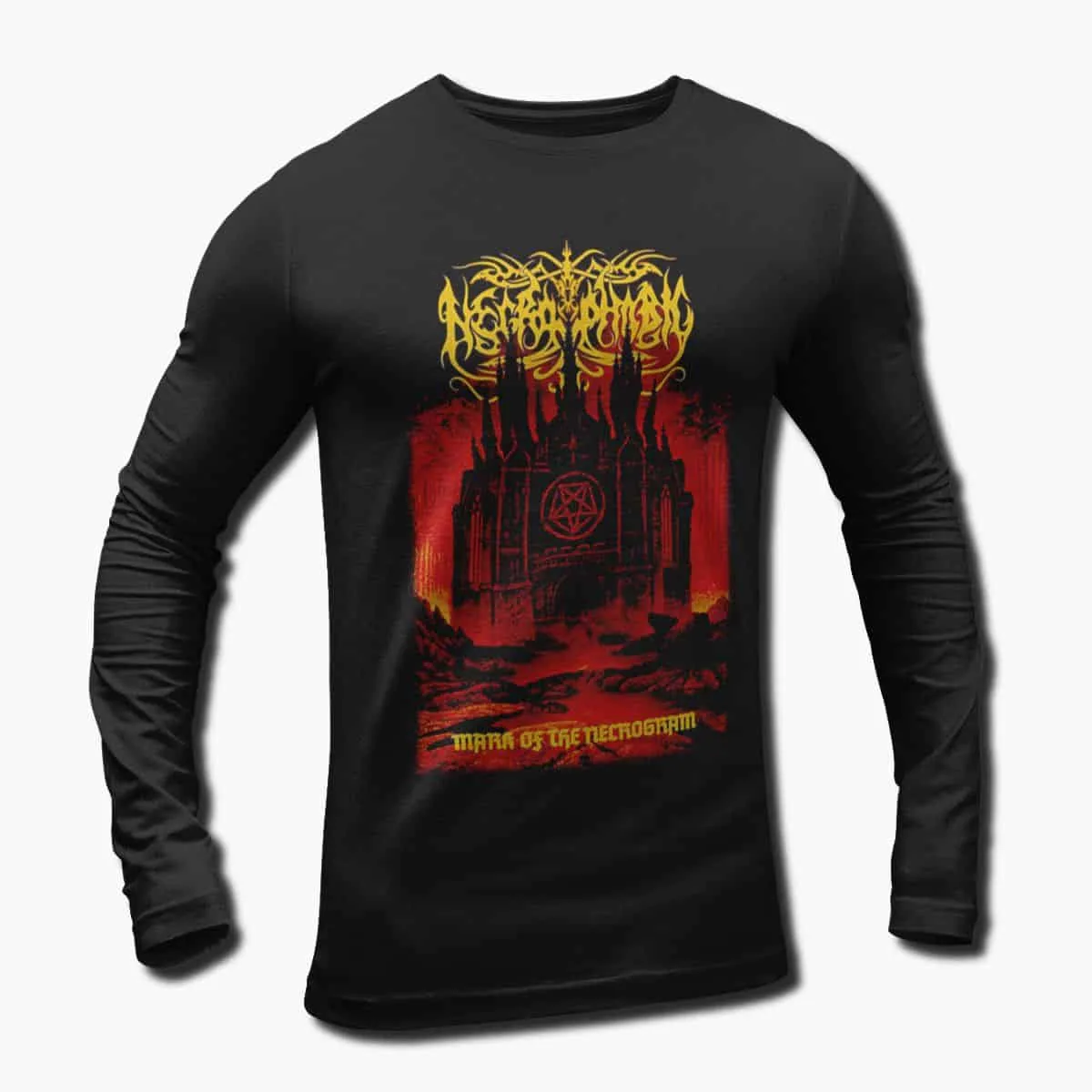 Necrophobic Band Long Sleeve T-Shirt, Necrophobic Mark of The Necrogram Artwork Longsleeve T-Shirt, Death Metal, Black Metal Merch