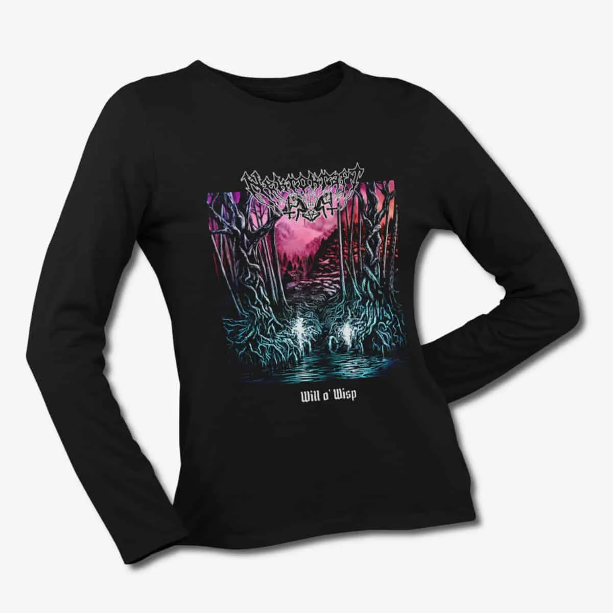 Nekrokraft Long Sleeve T-Shirt, Nekrokraft Will o' Wisp Black LongSleeve T-Shirt, Black Metal Merchandise