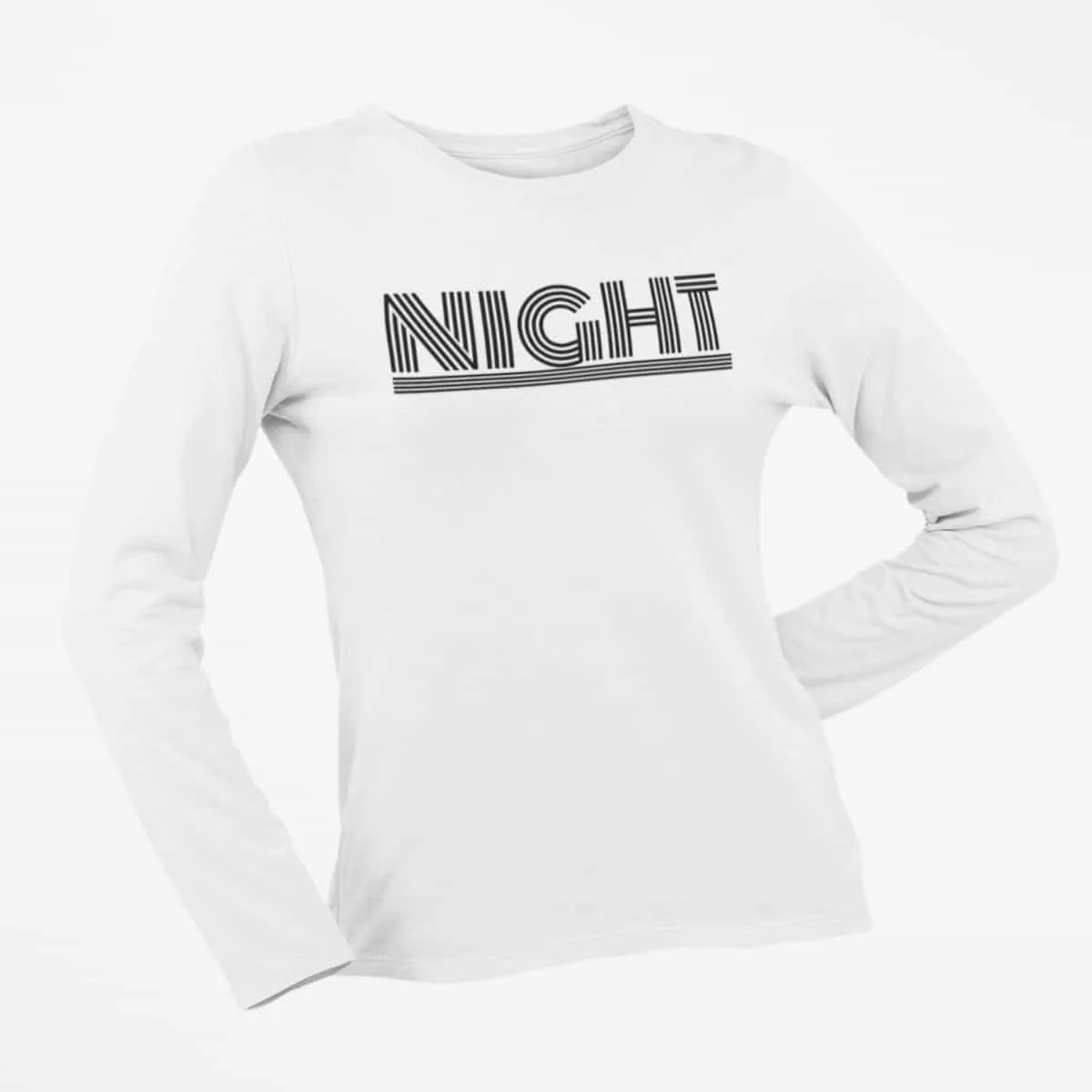 Night Long Sleeve T-Shirt, Night Logo White Long Sleeve T-Shirt, Hard Rock Merchandise
